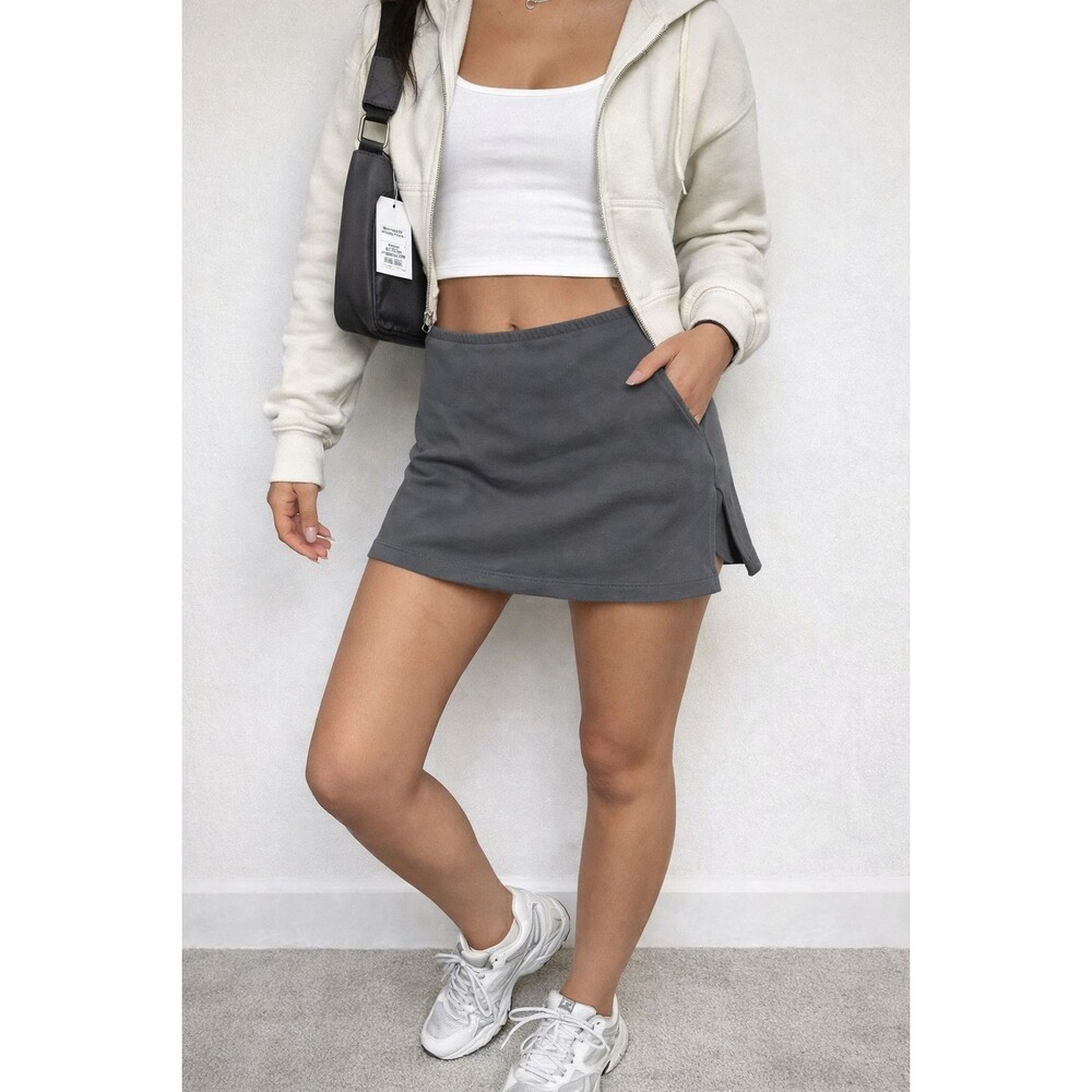 NWT Wild Fable Gray Tennis Skort Mini Athletic Skirt Built In Shorts L